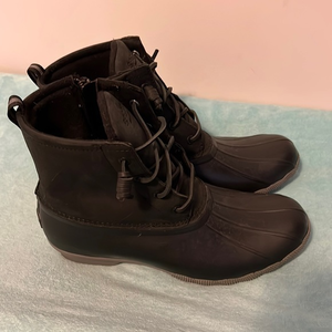 SPERRY Saltwater Womens 10 Black Rubber Leather Rain‎ Duck Boots